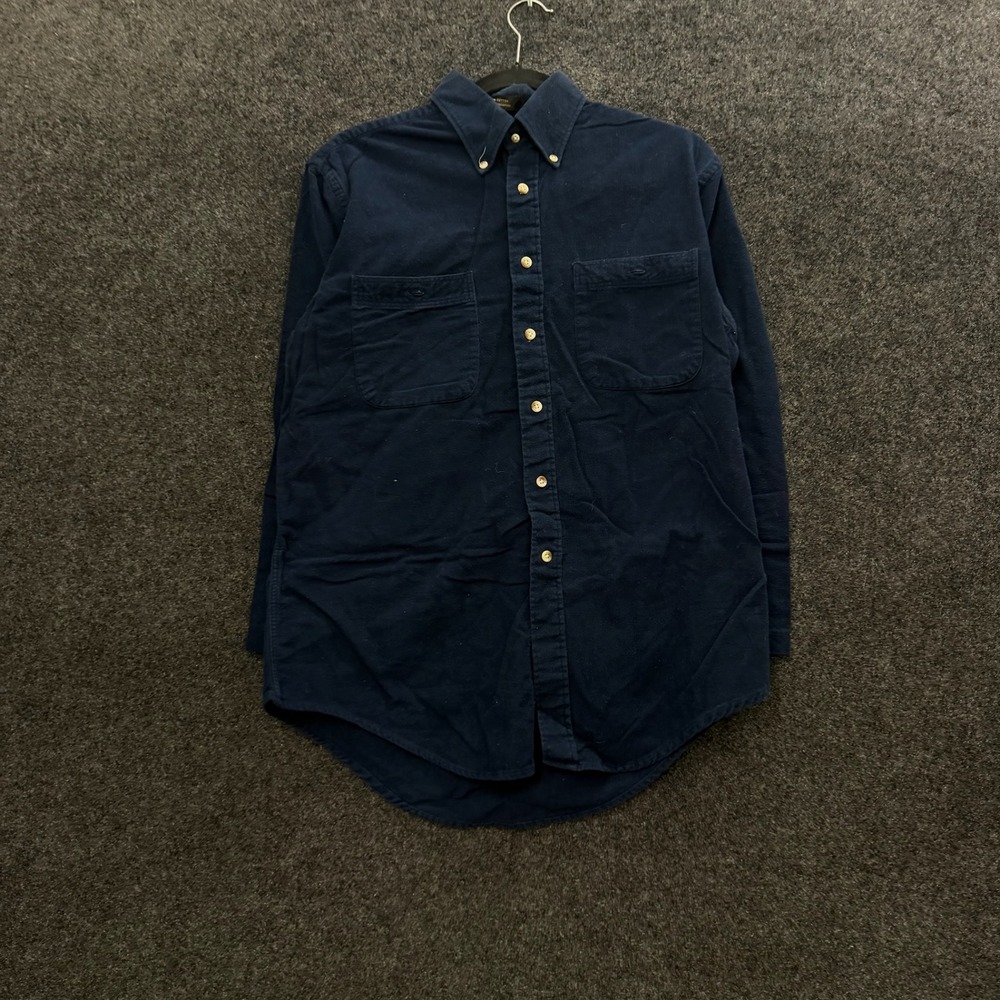 Vintage Eddie Bauer Mens L Navy Blue Chamois Cloth Cotton Flannel Shirt 90s